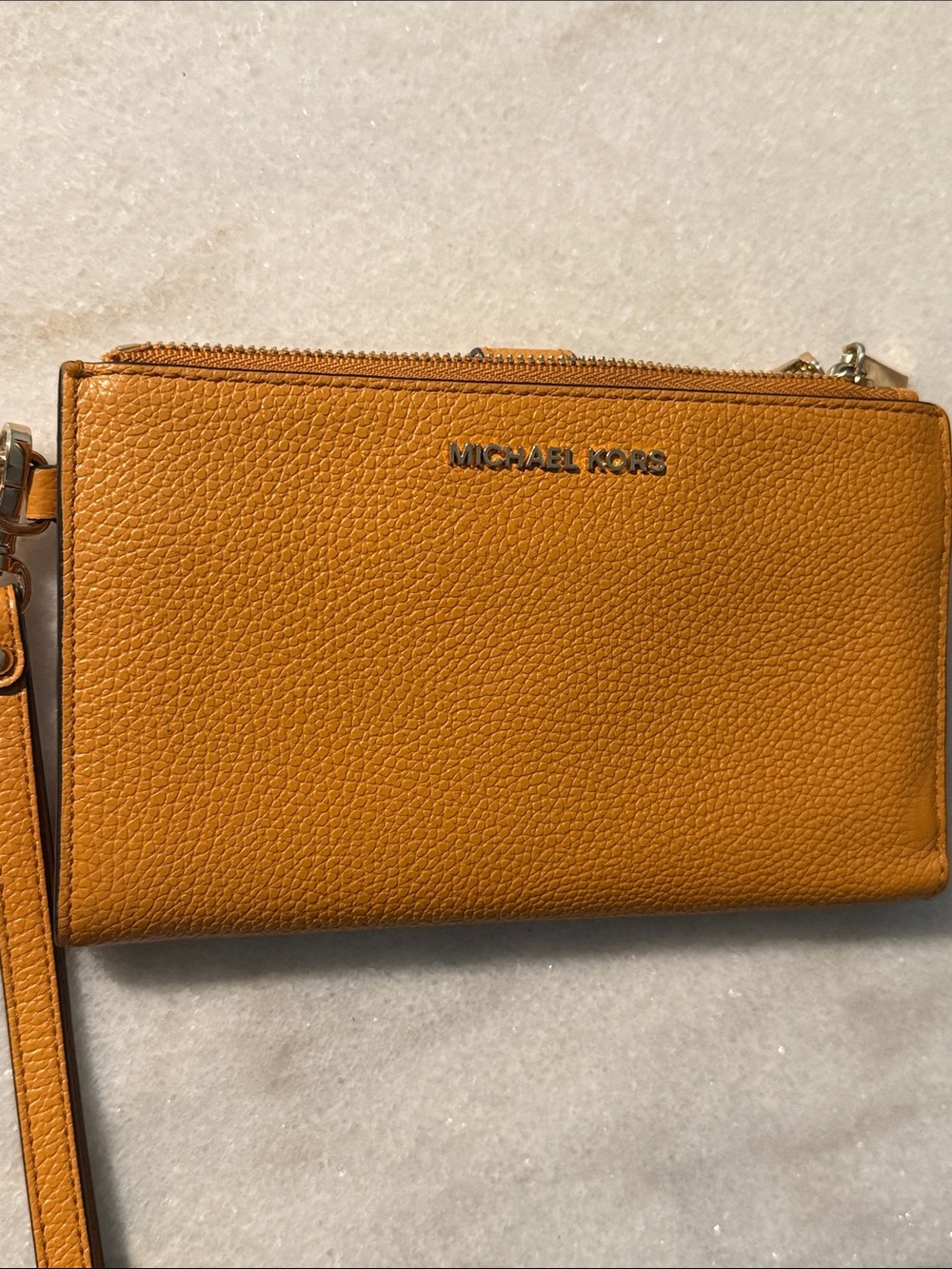 Michael Kors Cognac Pebbled Leather Wristlet size large